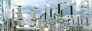 High voltage electric power substation in summer day